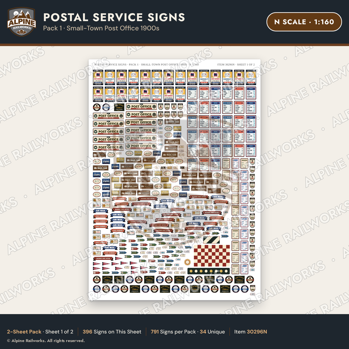 Alpine Railworks 30296N N Scale Postal Service Signs