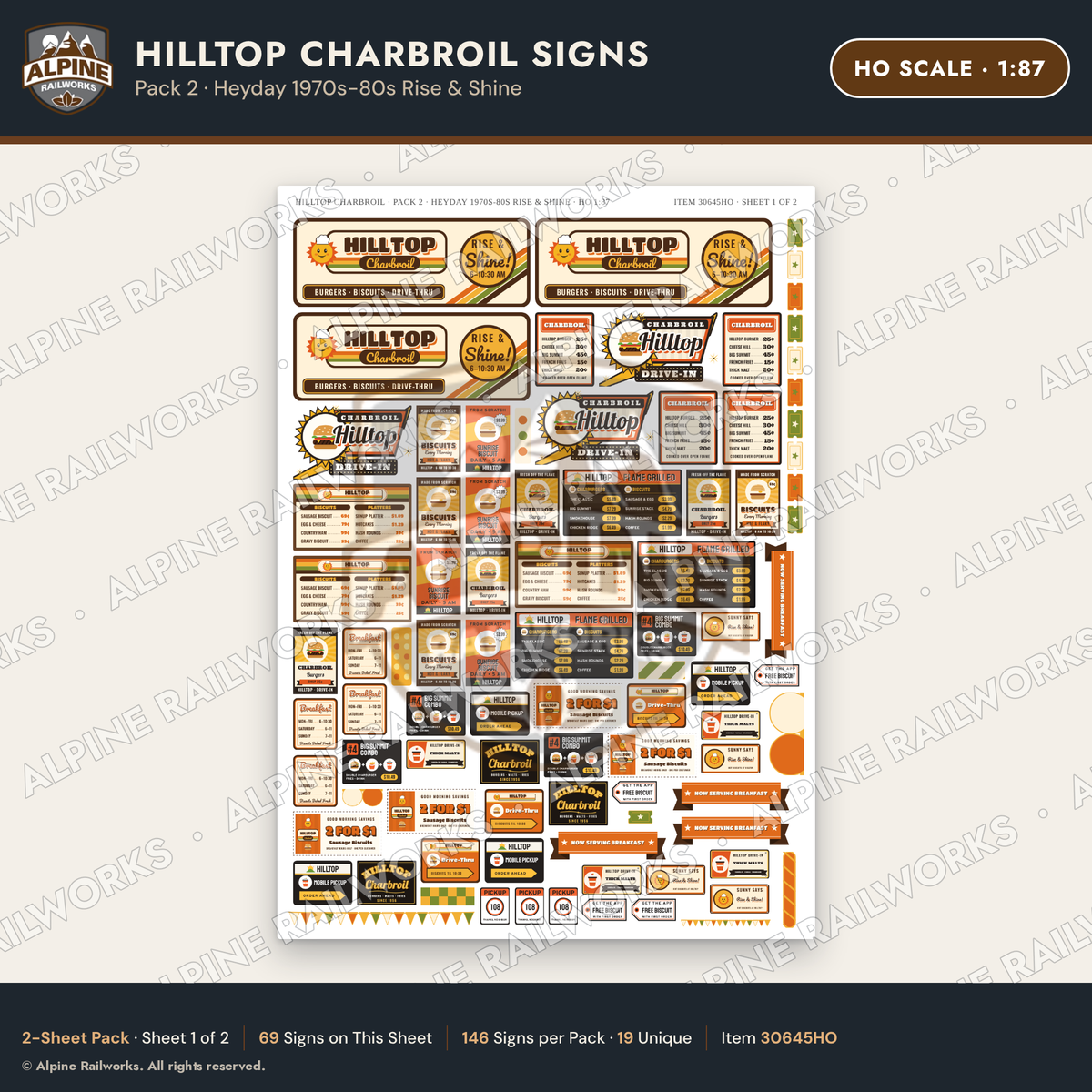 Alpine Railworks 30645HO HO Scale Fast Food Signs - Burgers