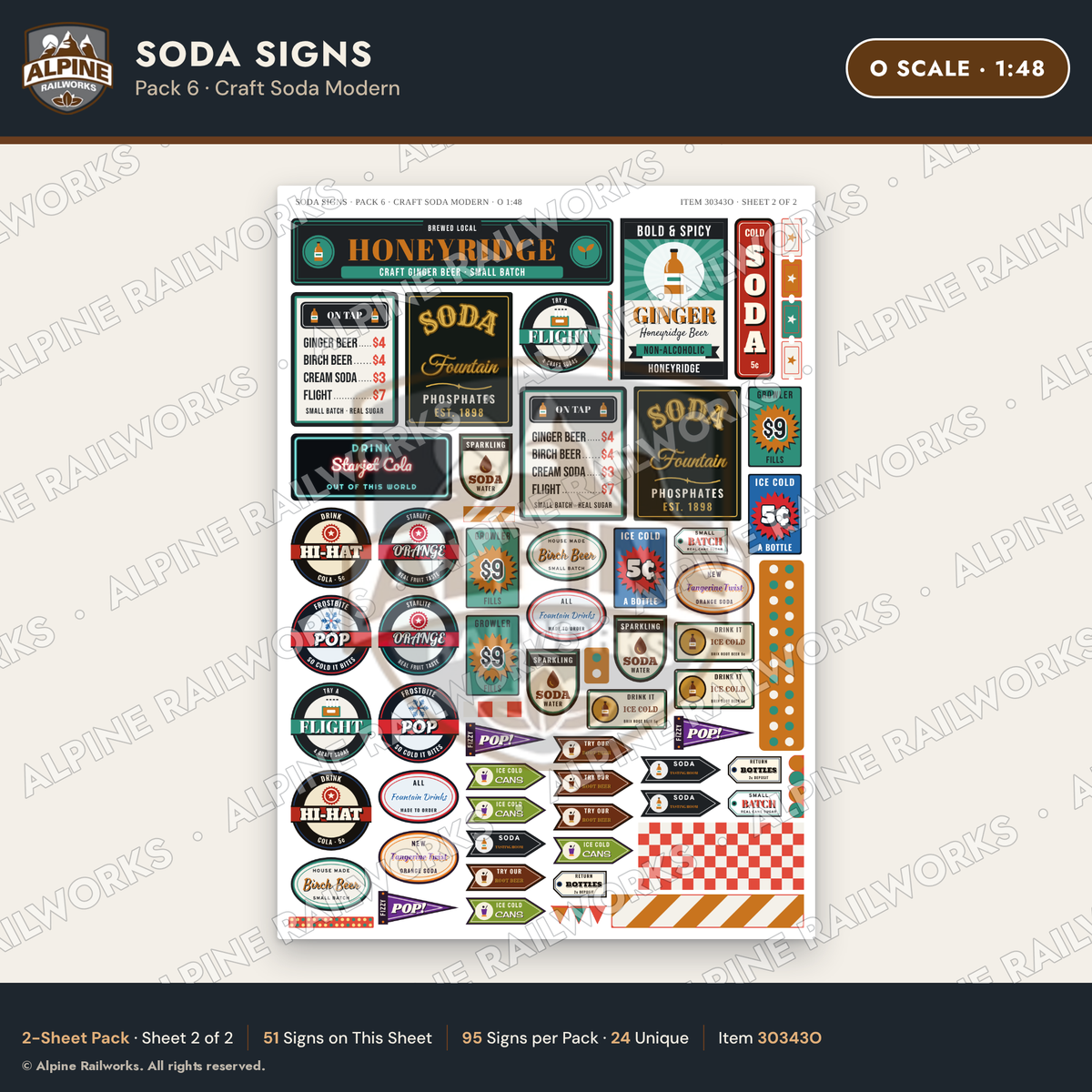 Alpine Railworks 30343O O Scale Soda Signs - Craft Soda Modern