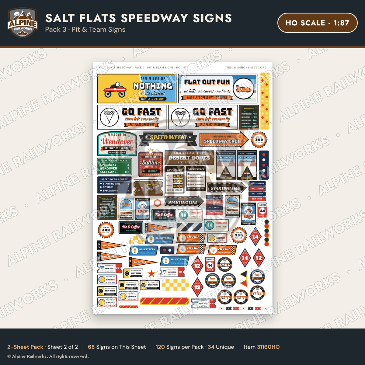 Alpine Railworks 31160HO HO Scale Racing Signs - Salt Flats Speedway