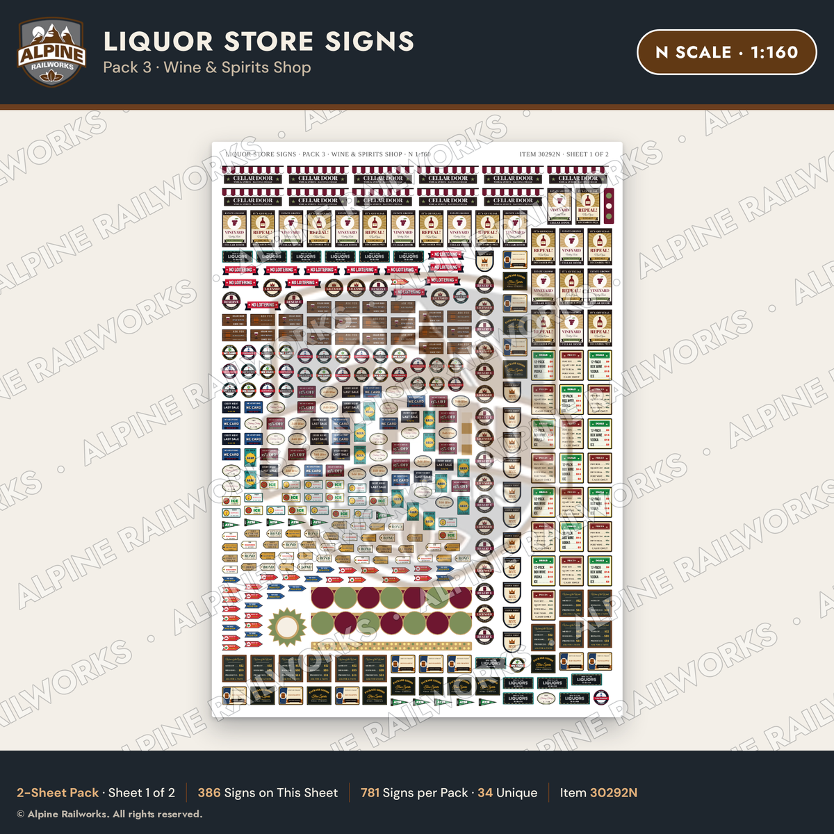Alpine Railworks 30292N N Scale Liquor Store Signs - Wine