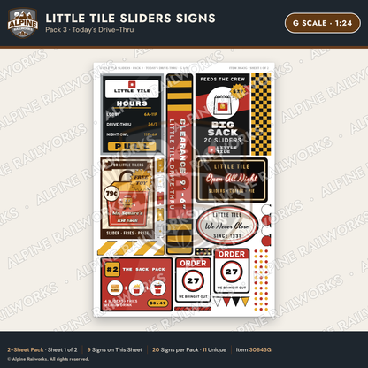 Alpine Railworks 30643G G Scale Fast Food Signs - Slider Burgers