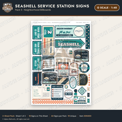 Alpine Railworks 30940O O Scale Roadside Signs - Seashell Gas Station