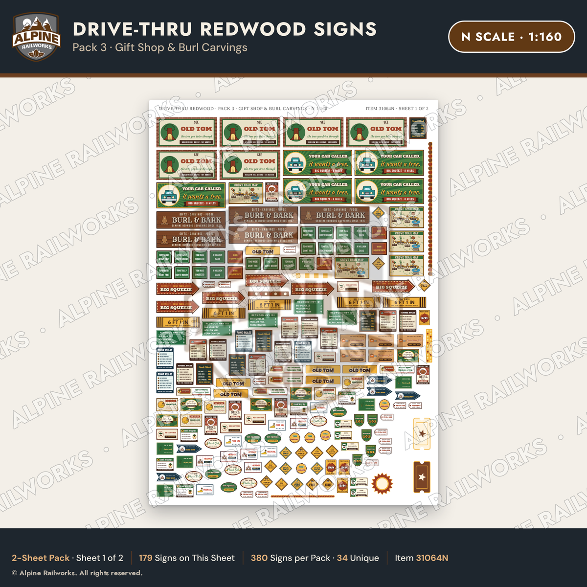 Alpine Railworks 31064N N Scale Roadside Signs - Drive-Thru Tree