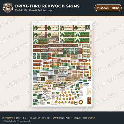Alpine Railworks 31064N N Scale Roadside Signs - Drive-Thru Tree