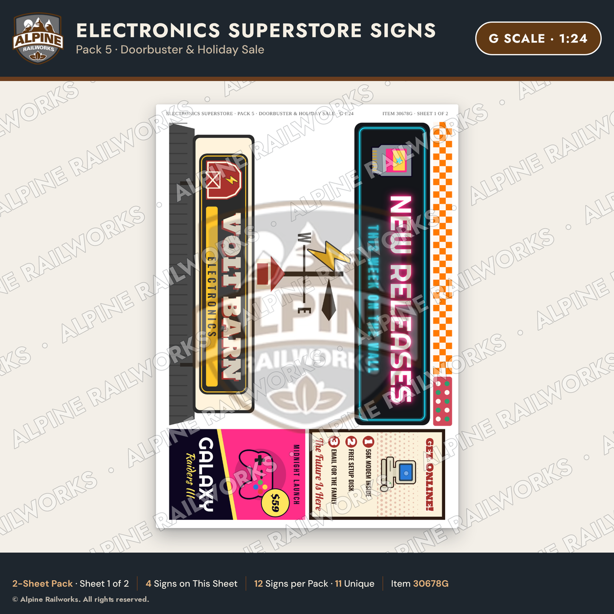 Alpine Railworks 30678G G Scale Electronics Superstore Signs