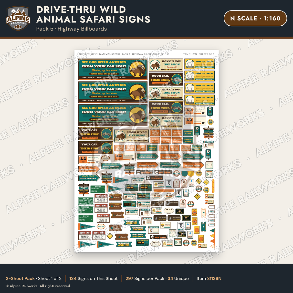 Alpine Railworks 31126N N Scale Roadside Signs - Drive-Thru Safari