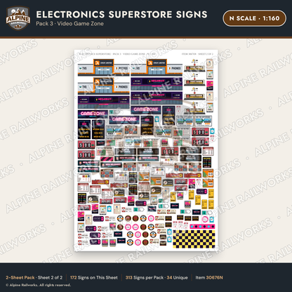 Alpine Railworks 30676N N Scale Electronics Superstore Signs