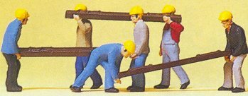 Preiser 10034 HO Scale Working People -- Track Workers with Railroad Ties pkg(6)