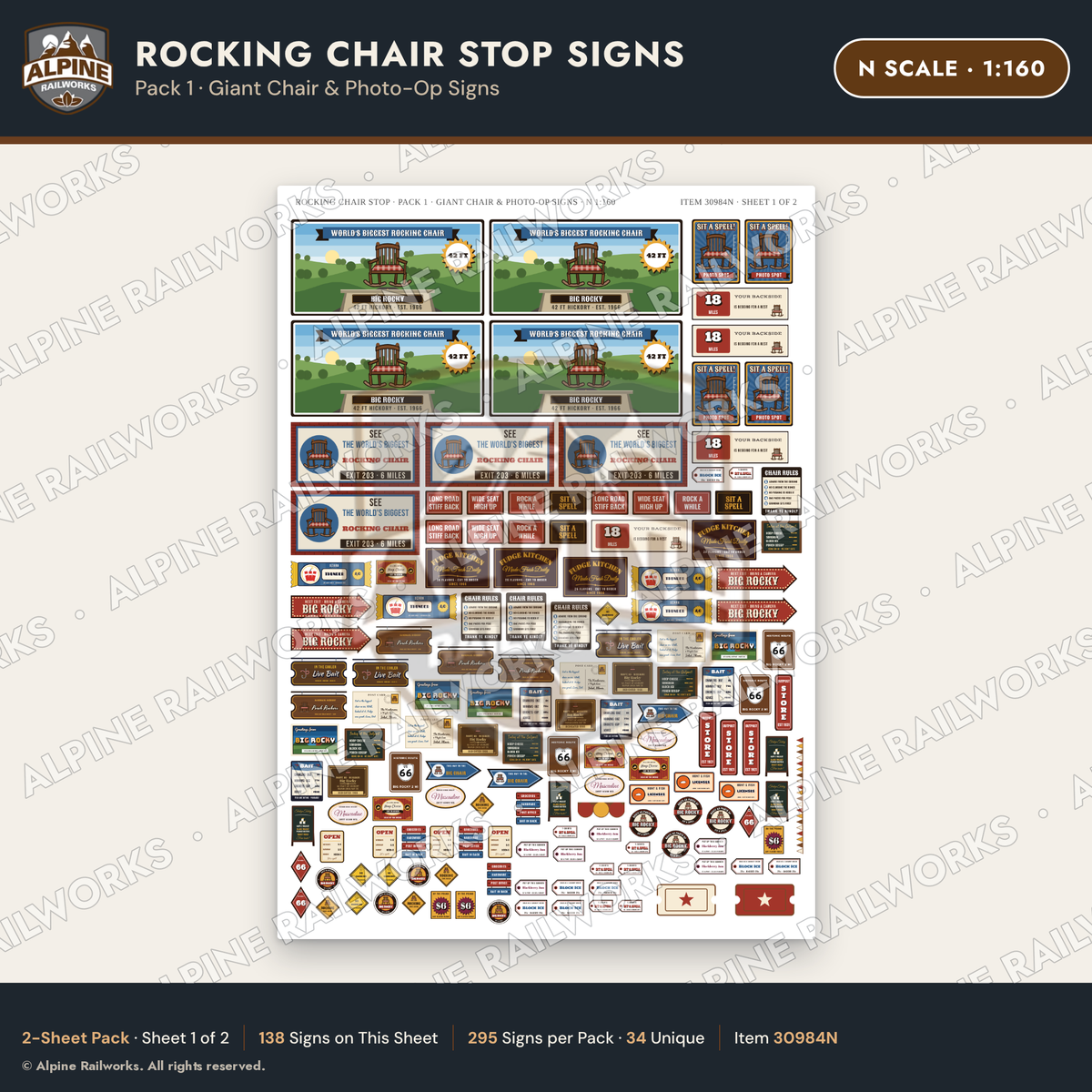Alpine Railworks 30984N N Scale Roadside Signs - Giant Rocking Chair