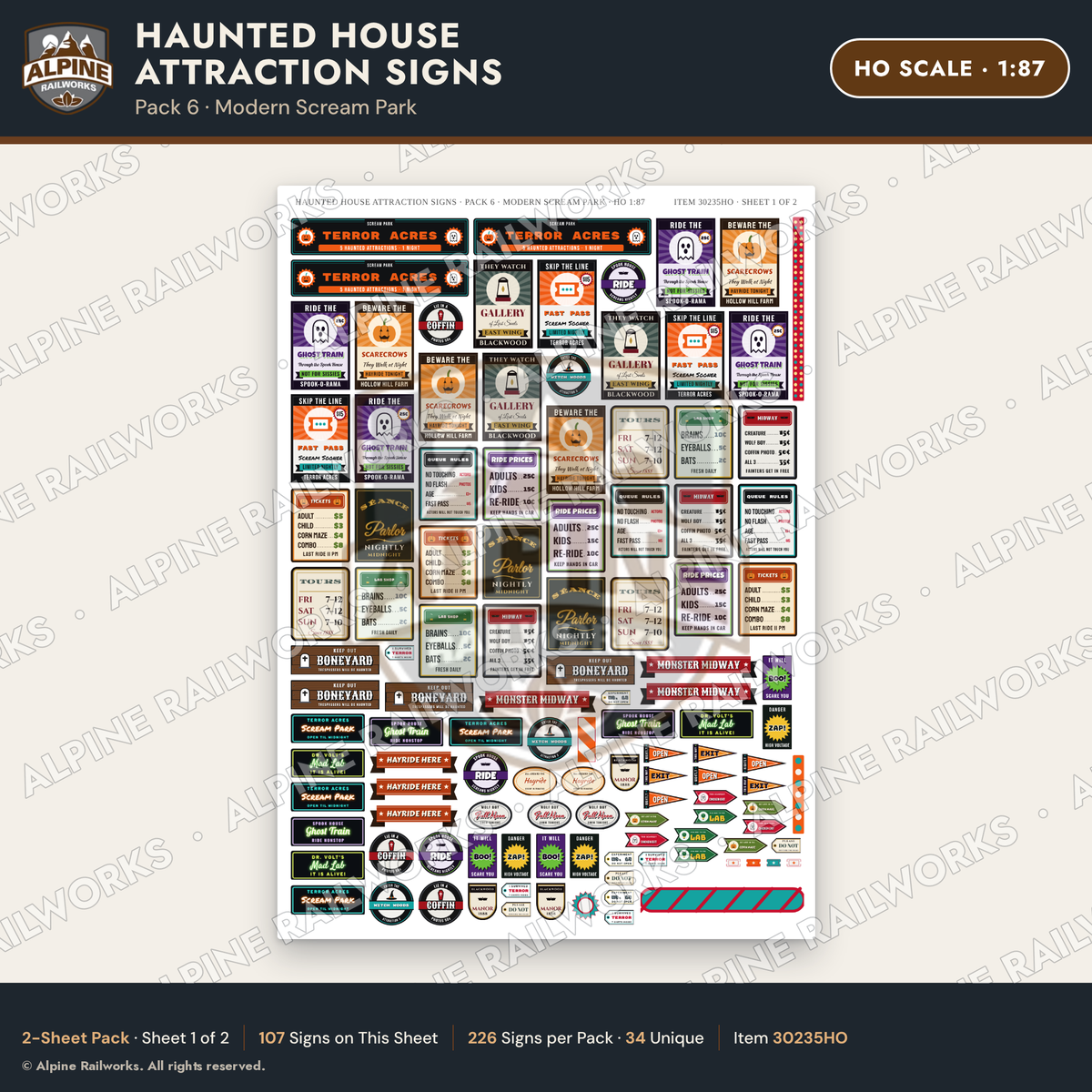 Alpine Railworks 30235HO HO Scale Haunted House Attraction Signs