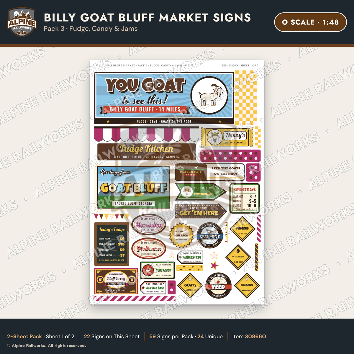 Alpine Railworks 30866O O Scale Roadside Signs - Goats on the Roof