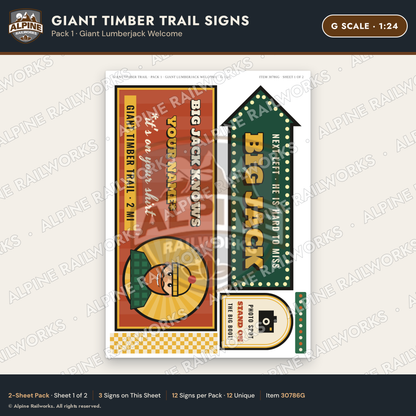 Alpine Railworks 30786G G Scale Roadside Signs - Lumberjack Redwoods