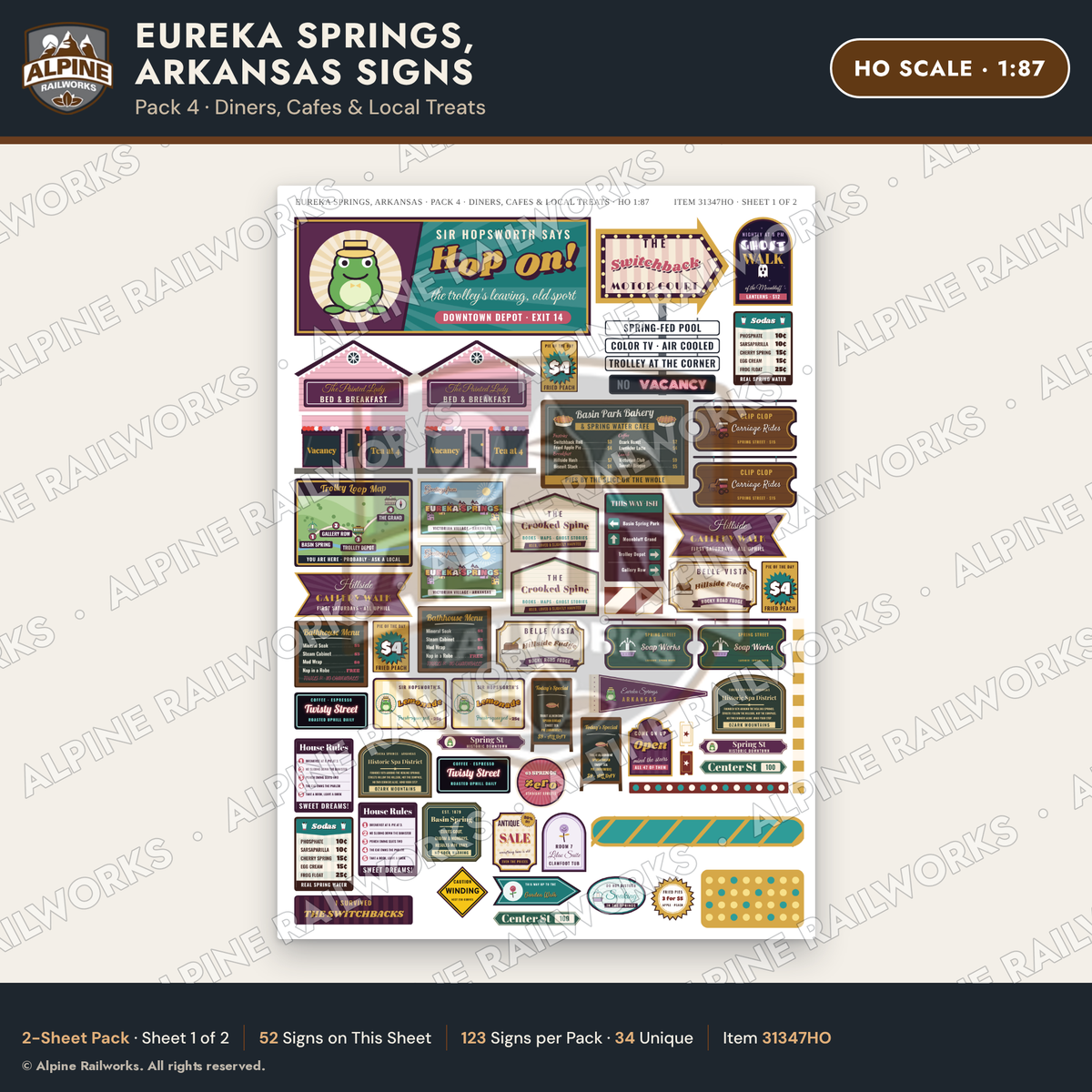 Alpine Railworks 31347HO HO Scale Eureka Springs Signs - Diners