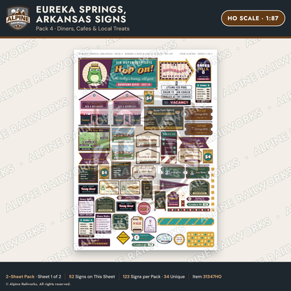 Alpine Railworks 31347HO HO Scale Eureka Springs Signs - Diners