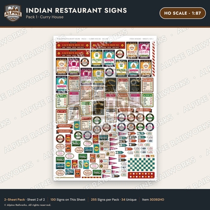 Alpine Railworks 30392HO HO Scale Indian Restaurant Signs