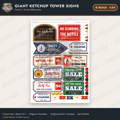 Alpine Railworks 30929G G Scale Roadside Signs - Ketchup Bottle Tower