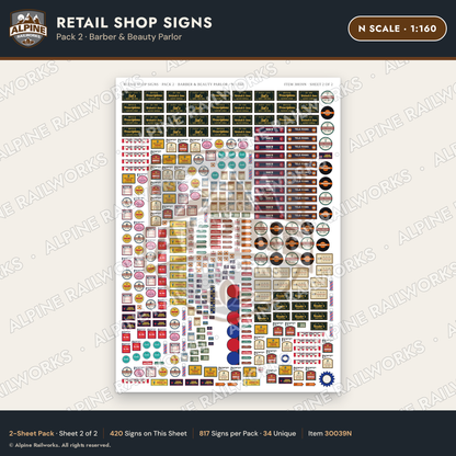 Alpine Railworks 30039N N Scale Retail Shop Signs - Barber