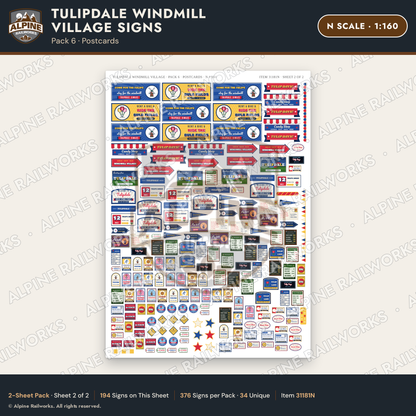Alpine Railworks 31181N N Scale Roadside Signs - Windmill Village
