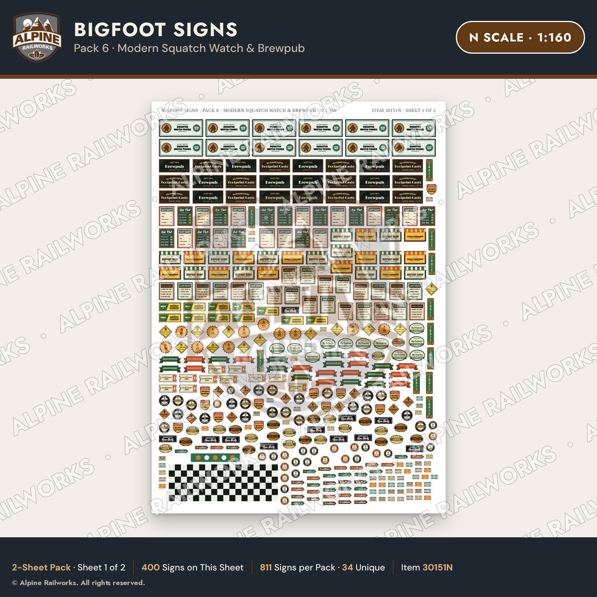 Alpine Railworks 30151N N Scale Bigfoot Signs - Modern Squatch Watch