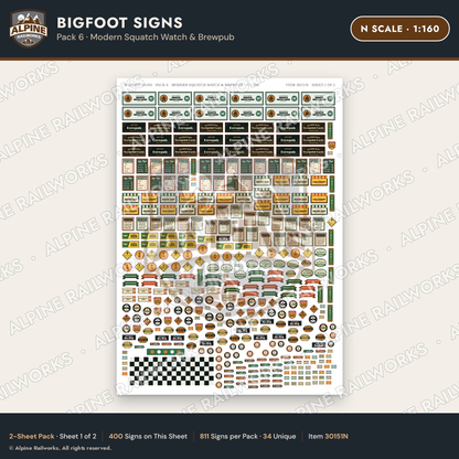 Alpine Railworks 30151N N Scale Bigfoot Signs - Modern Squatch Watch