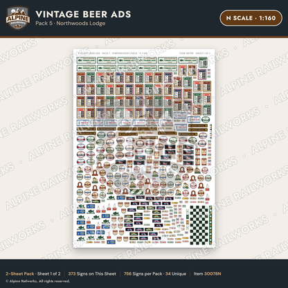 Alpine Railworks 30078N N Scale Vintage Beer Ads - Northwoods Lodge