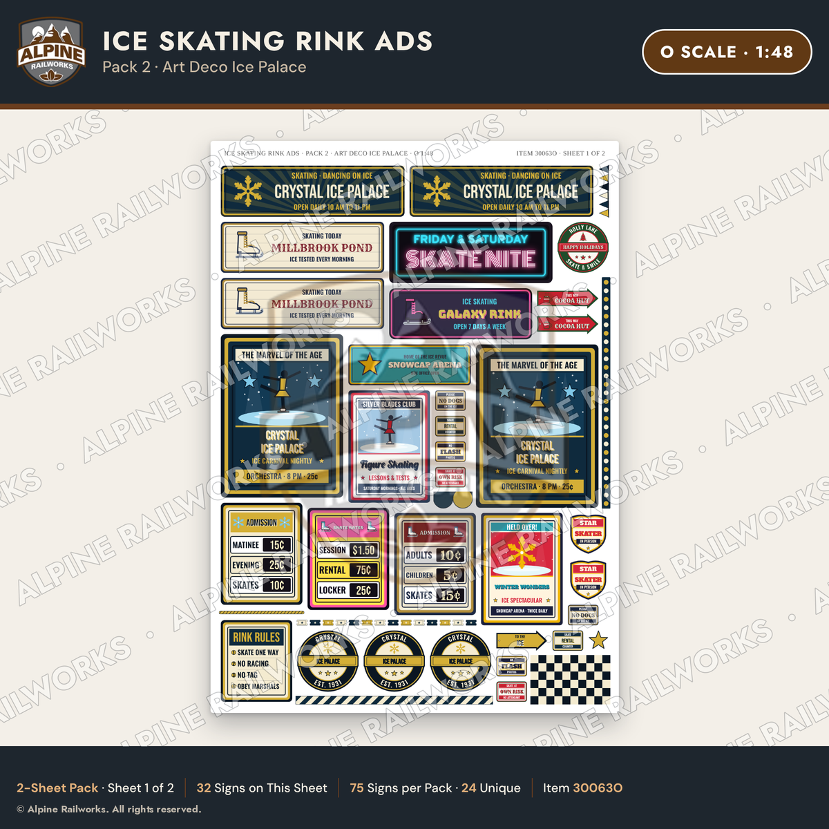 Alpine Railworks 30063O O Scale Ice Skating Rink Ads
