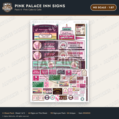 Alpine Railworks 31041HO HO Scale Roadside Signs - Pink Themed Motel