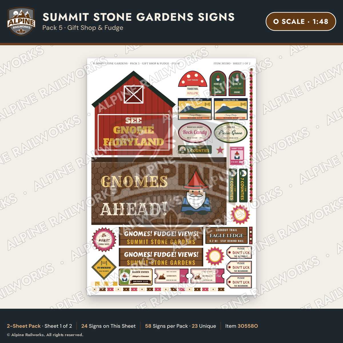 Alpine Railworks 30558O O Scale Roadside Signs - Rock Garden