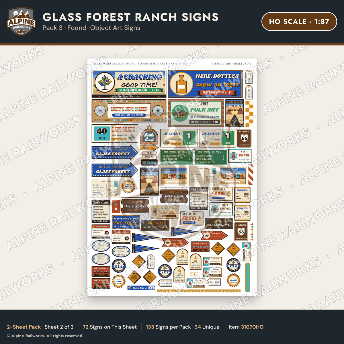 Alpine Railworks 31070HO HO Scale Roadside Signs - Bottle Tree Ranch
