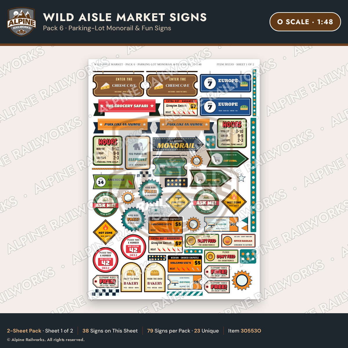 Alpine Railworks 30553O O Scale Roadside Signs - Jungle Grocery Store