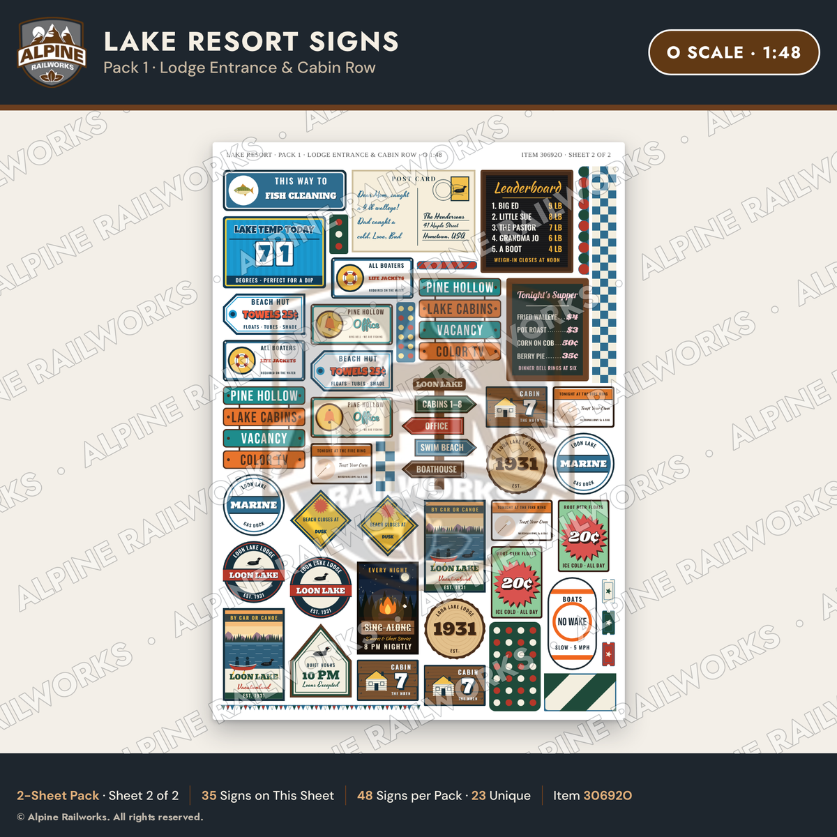 Alpine Railworks 30692O O Scale Lake Resort Signs - Lodge Entrance