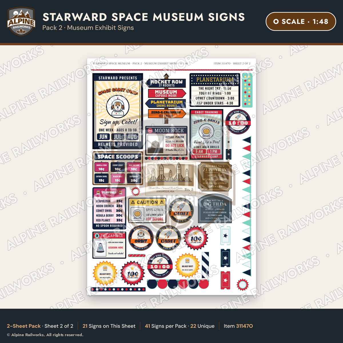 Alpine Railworks 31147O O Scale Roadside Signs - Space Museum