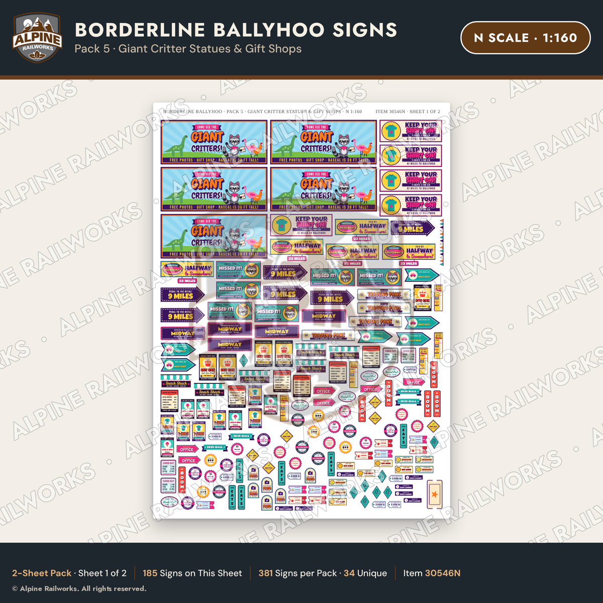 Alpine Railworks 30546N N Scale Roadside Signs - Border Tourist Stop
