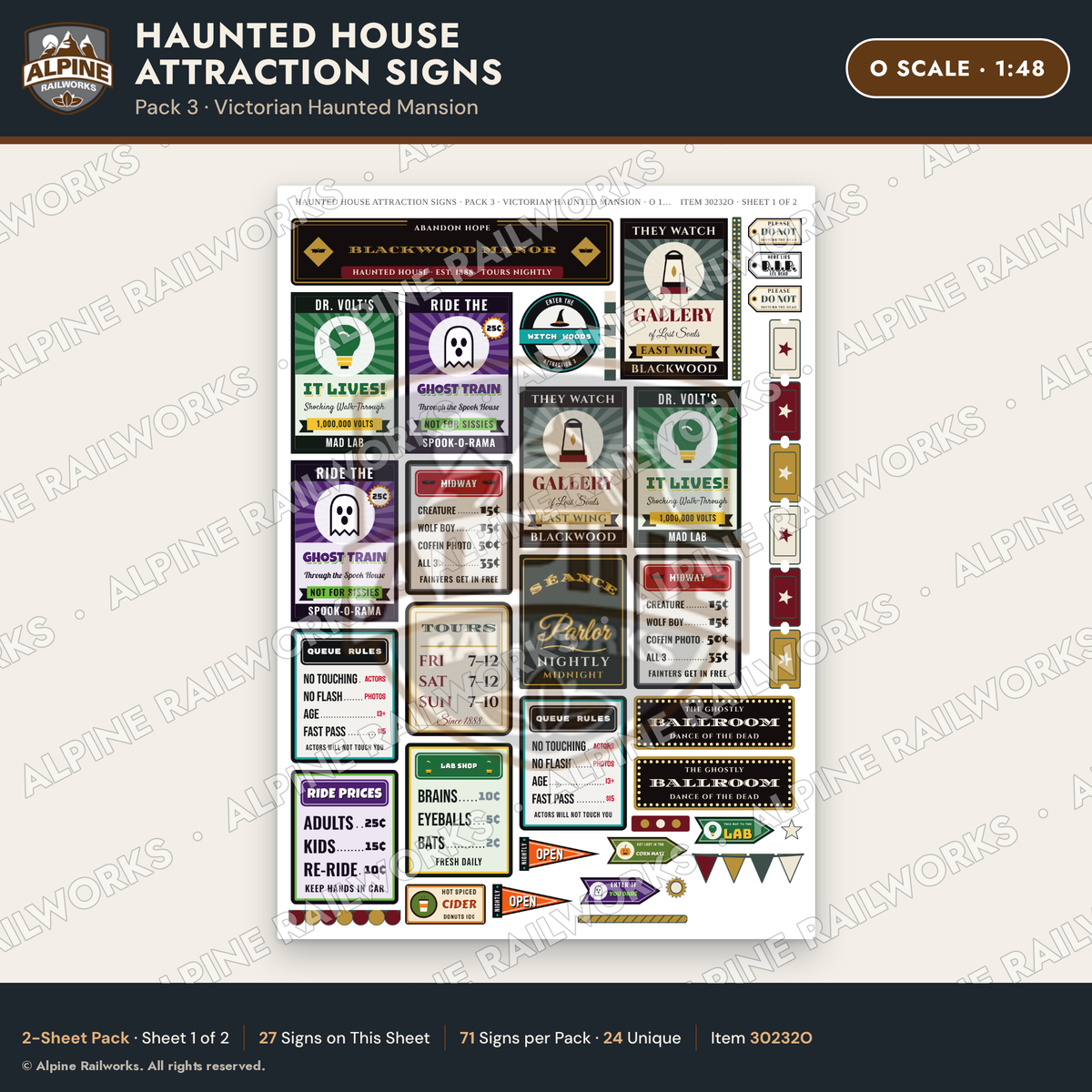 Alpine Railworks 30232O O Scale Haunted House Attraction Signs