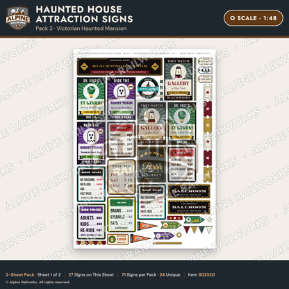 Alpine Railworks 30232O O Scale Haunted House Attraction Signs