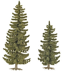 Busch 6133 HO Scale Spruce Trees pkg(2) -- 3-5/8 x 4-13/16"  90 & 120mm Tall