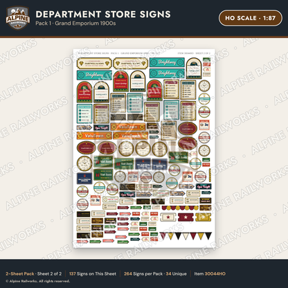 Alpine Railworks 30044HO HO Scale Department Store Signs