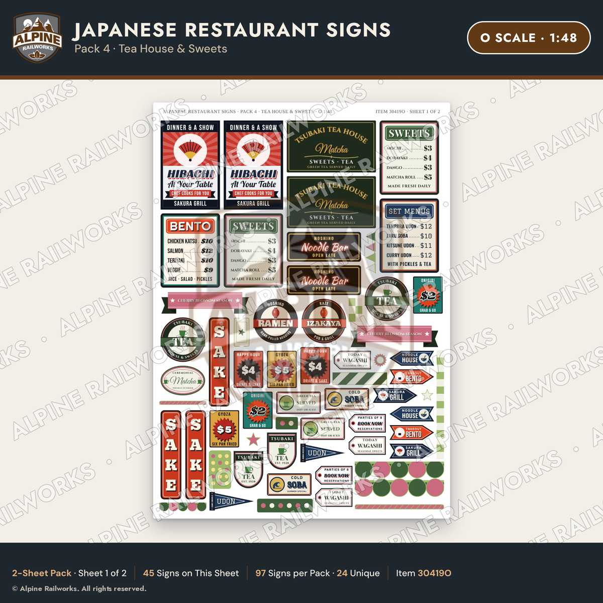 Alpine Railworks 30419O O Scale Japanese Restaurant Signs - Tea House