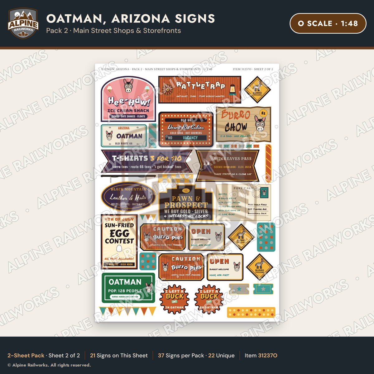 Alpine Railworks 31237O O Scale Oatman AZ Signs - Main Street Shops
