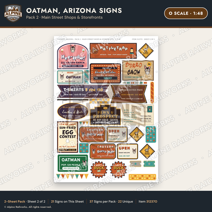 Alpine Railworks 31237O O Scale Oatman AZ Signs - Main Street Shops
