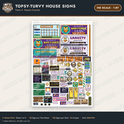 Alpine Railworks 31047HO HO Scale Roadside Signs - Upside-Down House