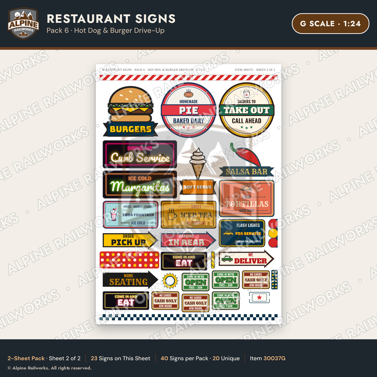 Alpine Railworks 30037G G Scale Restaurant Signs - Hot Dog