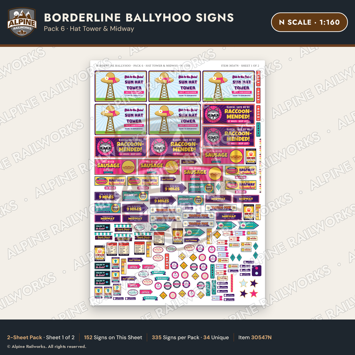 Alpine Railworks 30547N N Scale Roadside Signs - Border Tourist Stop