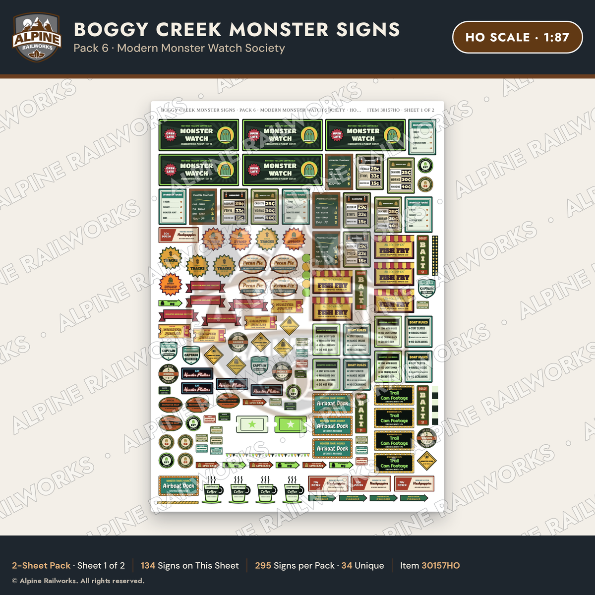 Alpine Railworks 30157HO HO Scale Boggy Creek Monster Signs