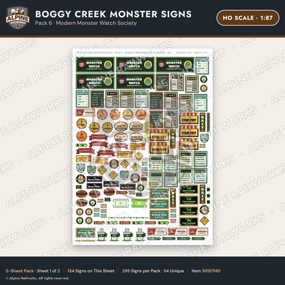 Alpine Railworks 30157HO HO Scale Boggy Creek Monster Signs