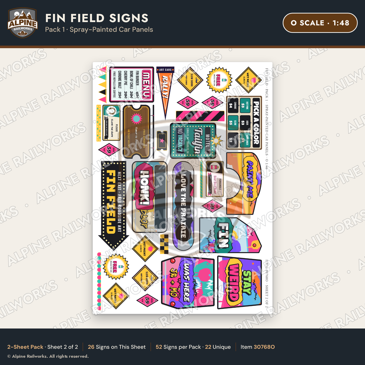 Alpine Railworks 30768O O Scale Roadside Signs - Buried Car Art