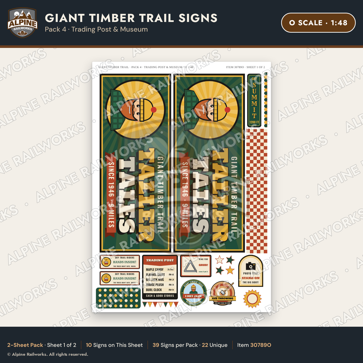 Alpine Railworks 30789O O Scale Roadside Signs - Lumberjack Redwoods