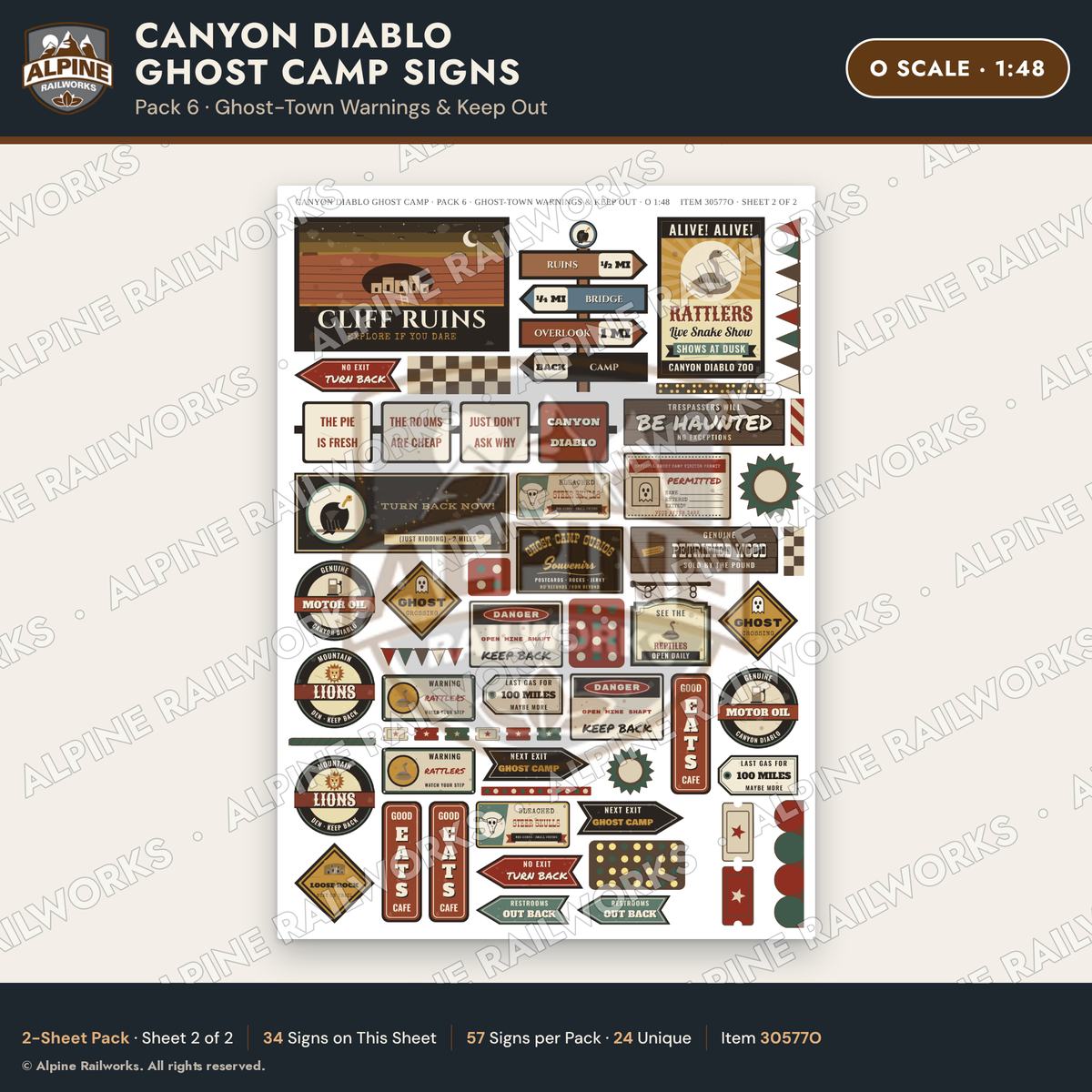 Alpine Railworks 30577O O Scale Roadside Signs - Desert Ghost Town
