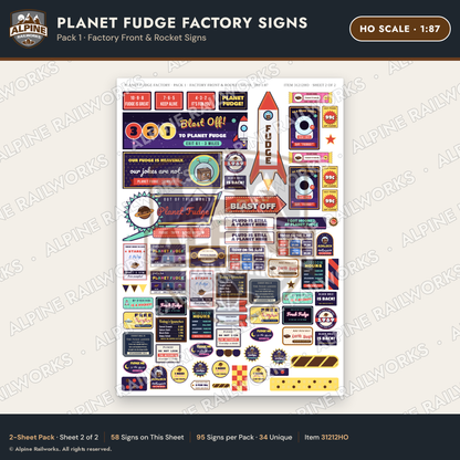 Alpine Railworks 31212HO HO Scale Fudge Factory Signs - Factory Front